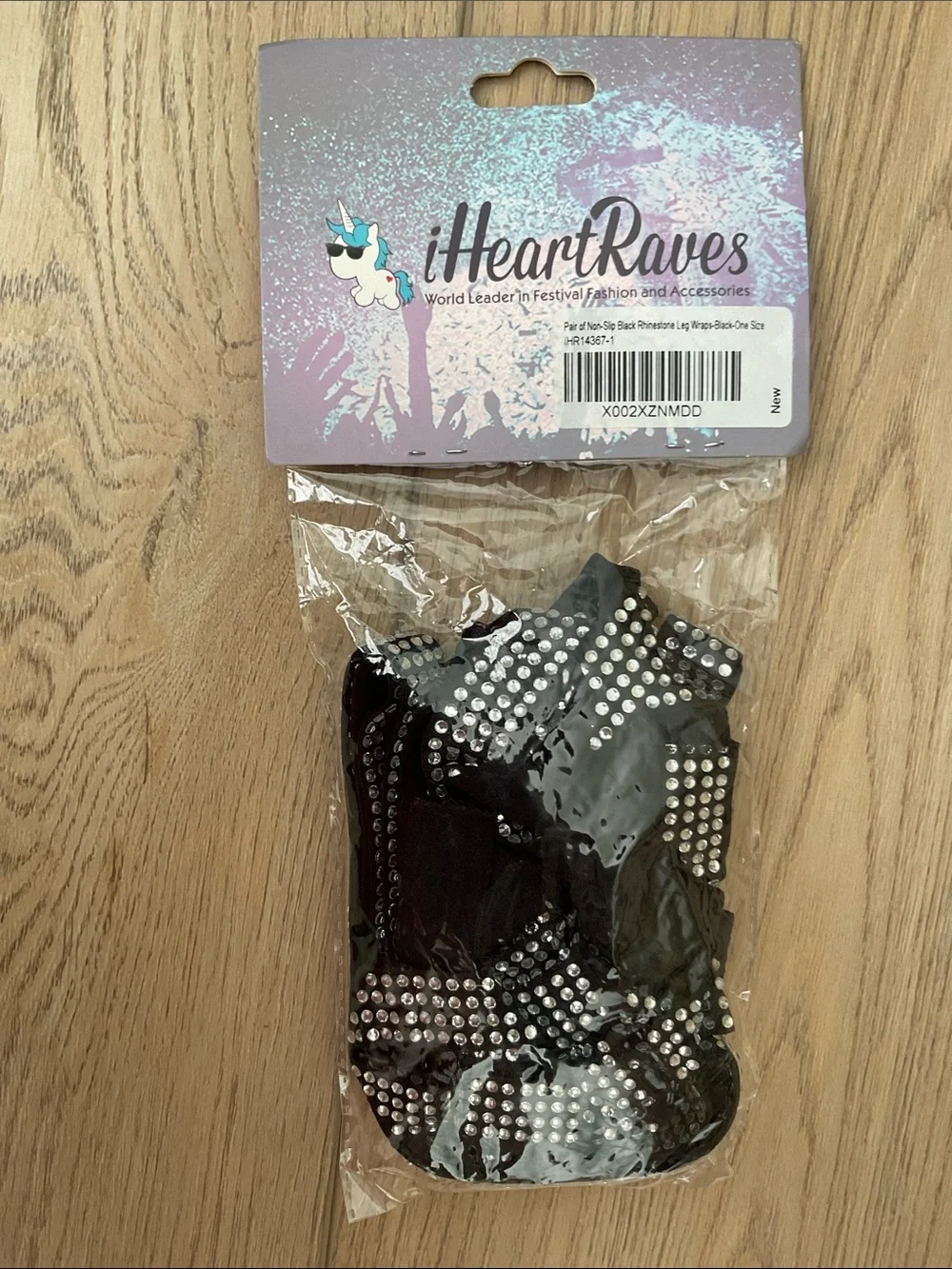 NWT IHeartRaves Non Slip Black Rhinestone Leg Wraps OS Festival Ready